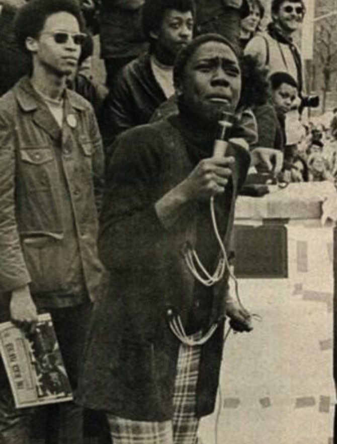 April 4, 1970—New York—Afeni Shakur and Jamal Joseph at a rally in support of the Panther 21